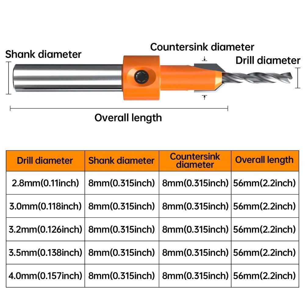 Sink Router Step Counter sink Drill Bit Sink hole 8mm Shank Counter sink Router Bit ...