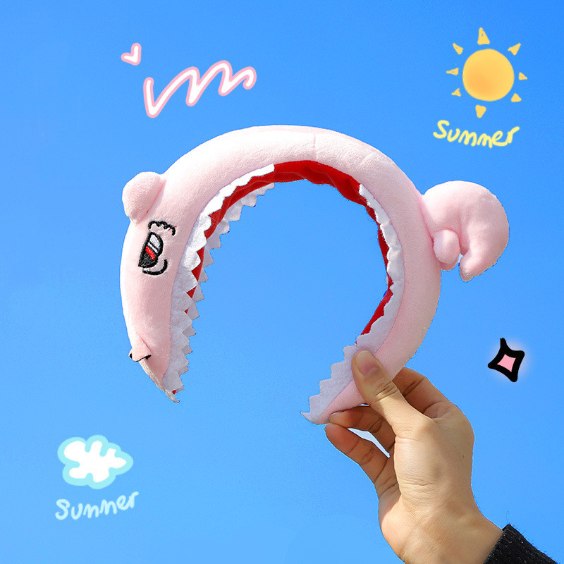 AISHGPhiên bản Hàn Quốc của băng đô cá mập vui nhộn Dinosaur Home Wash Băng đô cài tóc Rửa mặt Băng đô đa năng