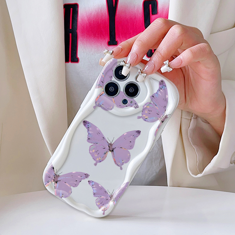 UCUC for Redmi 14C Back Cover Colorful Butterfly Cream Texture Wavy Edge Soft Silicone Phone Case. 