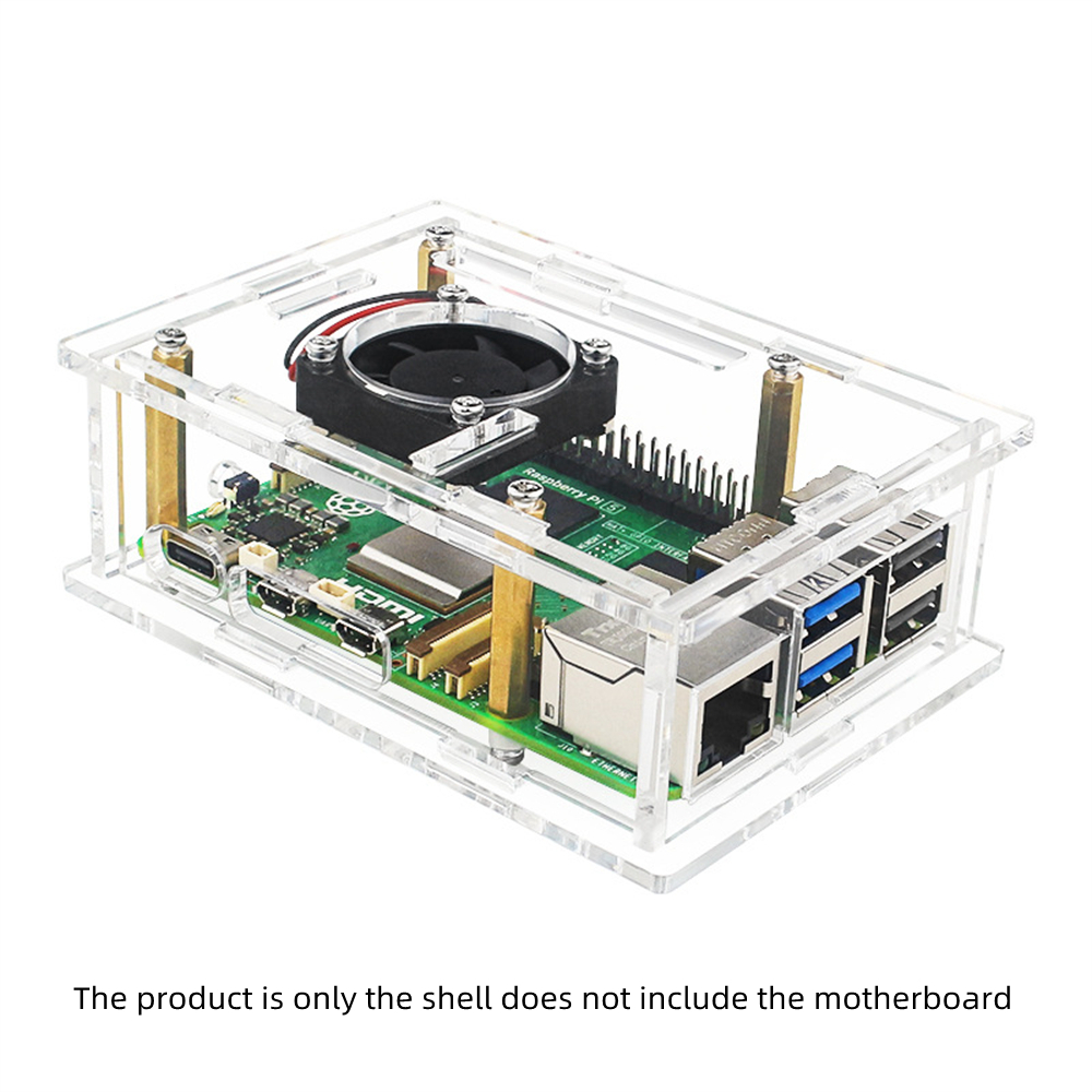 Vỏ acrylic bảo vệ cho Raspberry Pi 5 Bo mạch chủ với quạt tản nhiệt cho nhiệt độ thấp hơn
