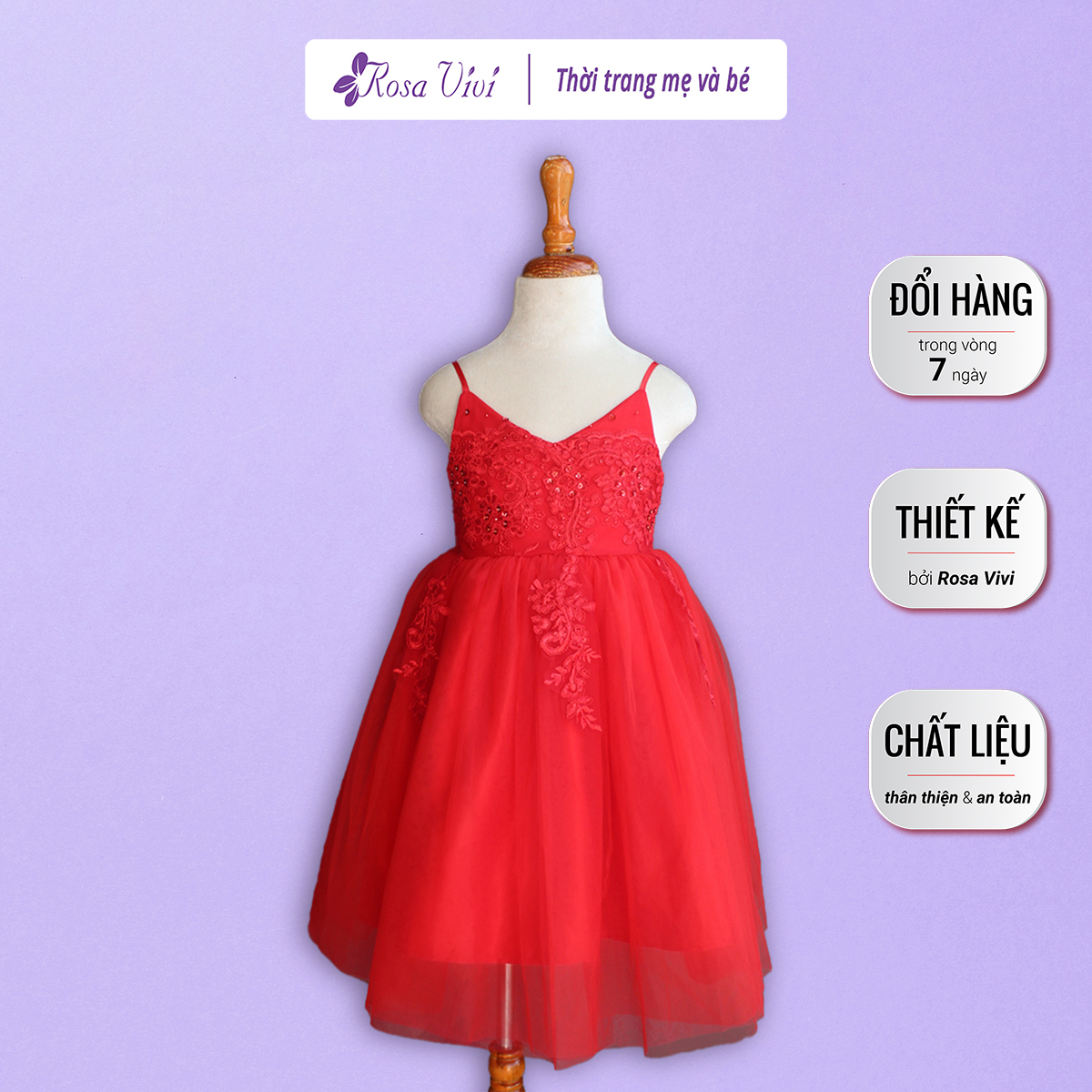 Đầm công chúa 2 dây đính hoa nơ lưng