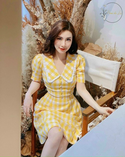Đầm caro kẻ sọc đầm dài qua gối dáng xòe váy công sở cao cấp thiết kế suông phối nút thanh lịch_ma25_ kim's đồ bộ