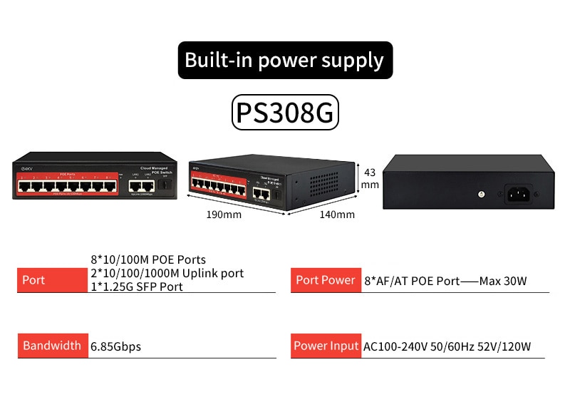 STEAMEMO 8 Port Gigabit Cloud-managed POE Switch 48V Active POE Desktop  100/1000Mbps SFP APP