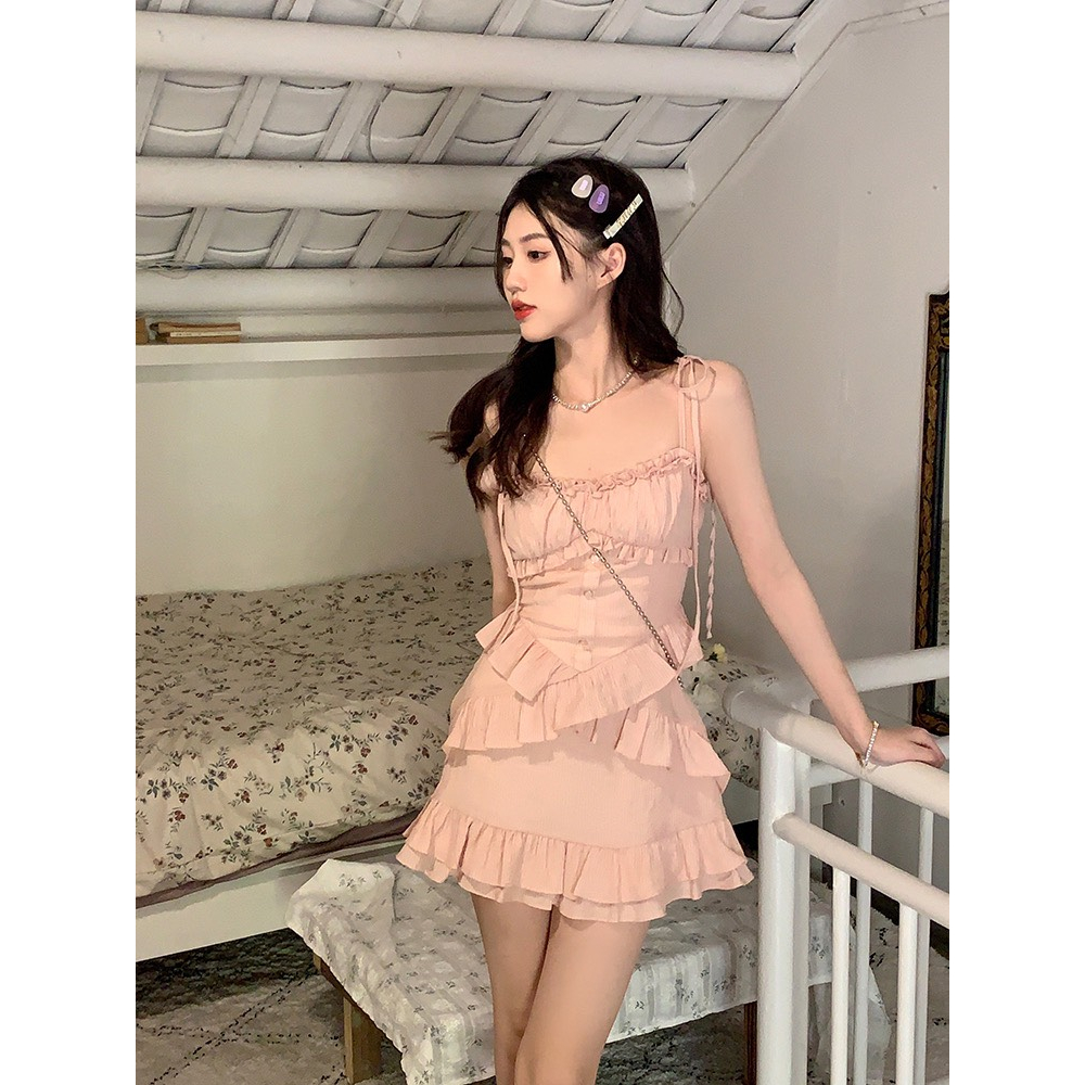 Đầm Nữ 2 Dây Phối Bèo Dáng A