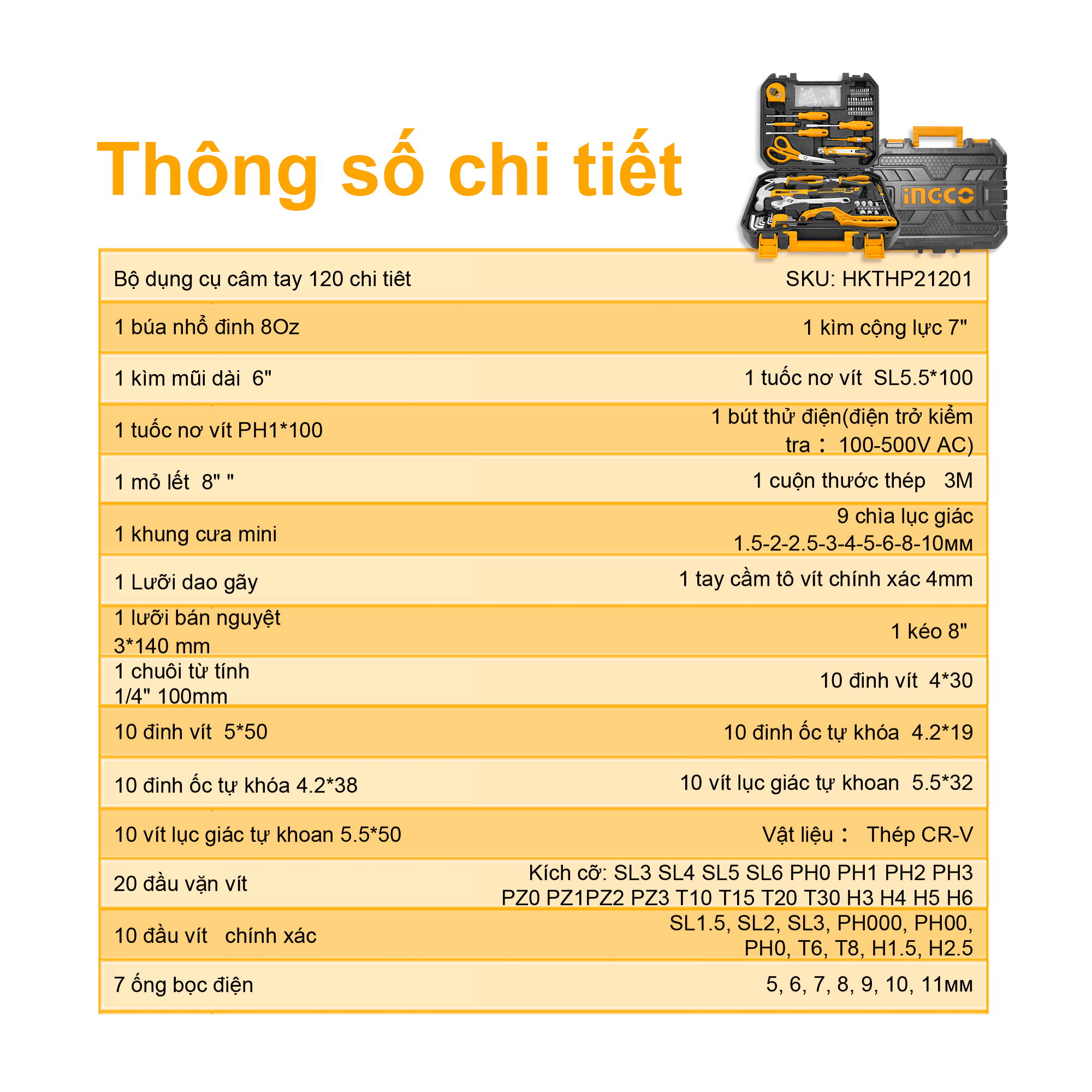 Bộ 120 món dụng cụ INGCO HKTHP21201