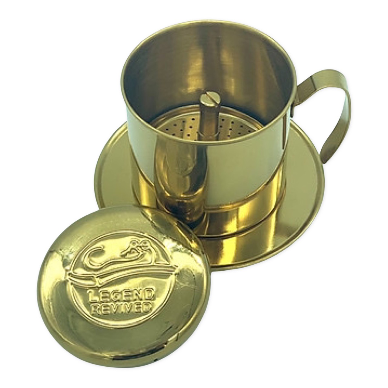 Phin pha cà phê Inox - Vàng Logo Con Chồn ( Phin cao cấp nắp vặn)