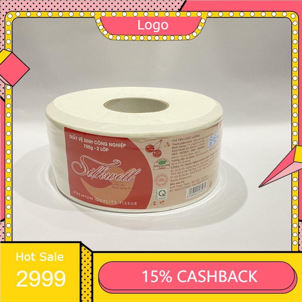 Giấy vệ sinh cuộn lớn Silkwell 2 lớp 500g (10cm x 12cm)