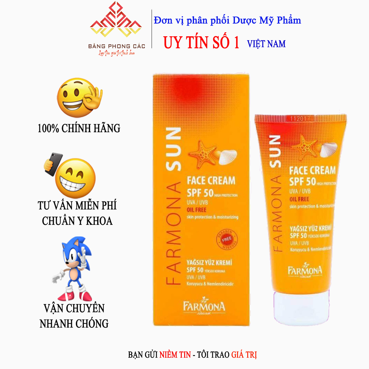Kem chống nắng Kiềm dầu FARMONA SPF50 - Không bóng dầu- Không bết dính- Chống tia UVA/UVB - Đủ khả năng dùng cho treatment - Phù hợp da dầu mụn - Sản phẩm chính hãng - Băng Phong Các
