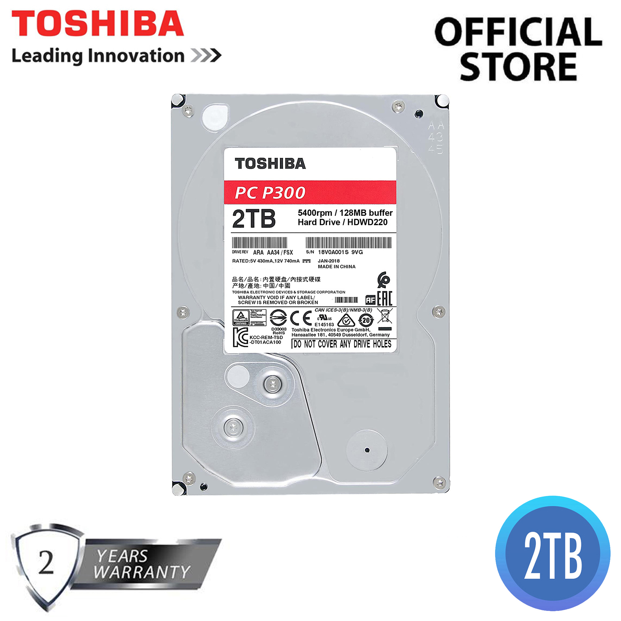 Disque Dur Interne TOSHIBA 2To 3.5'' HDD (HDWD220UZSVA)