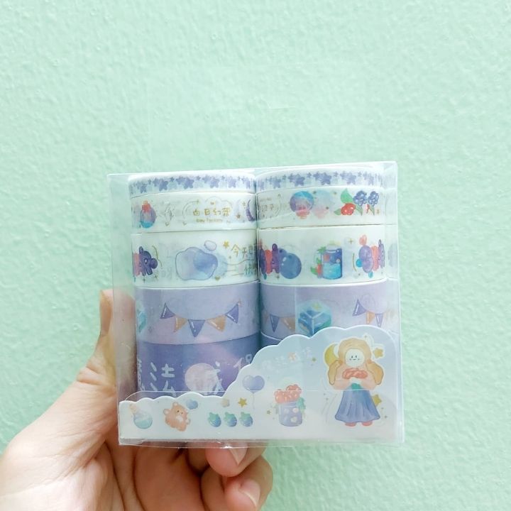 Hộp 10 cuộn băng dính washi tape pastel băng keo dán washi tape trang trí sổ tập đồ dùng học tập
