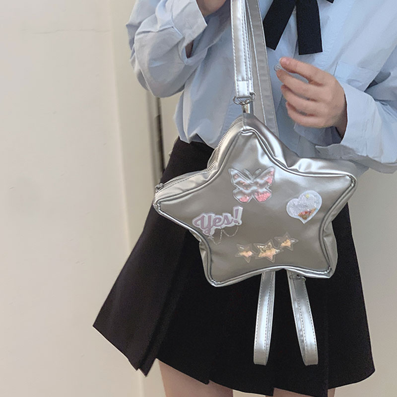 Deere Jack Laser silver star pack New cool backpack Sparkling five-pointed star pack Dopamine cross-body bag