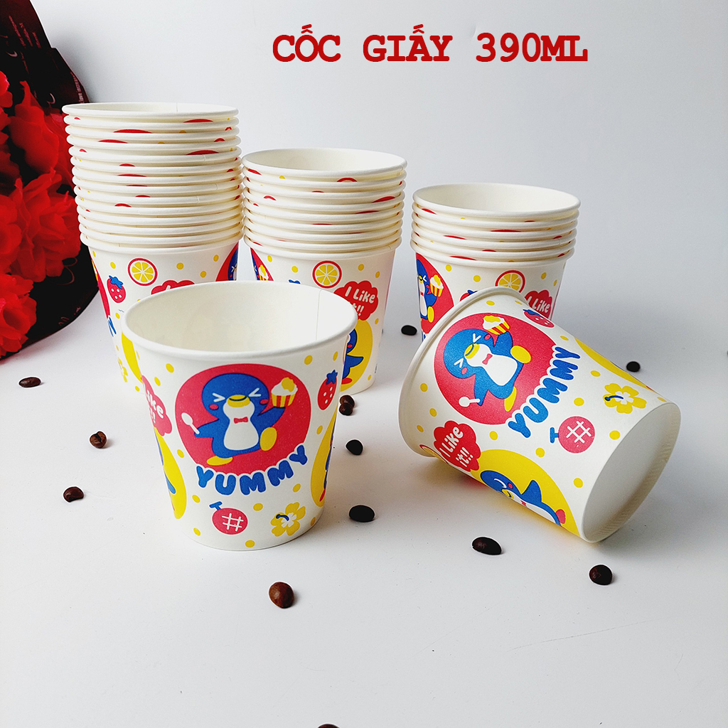 Combo 50 chiếc cốc giấy 390ml họa tiết YUMMY size 13oz
