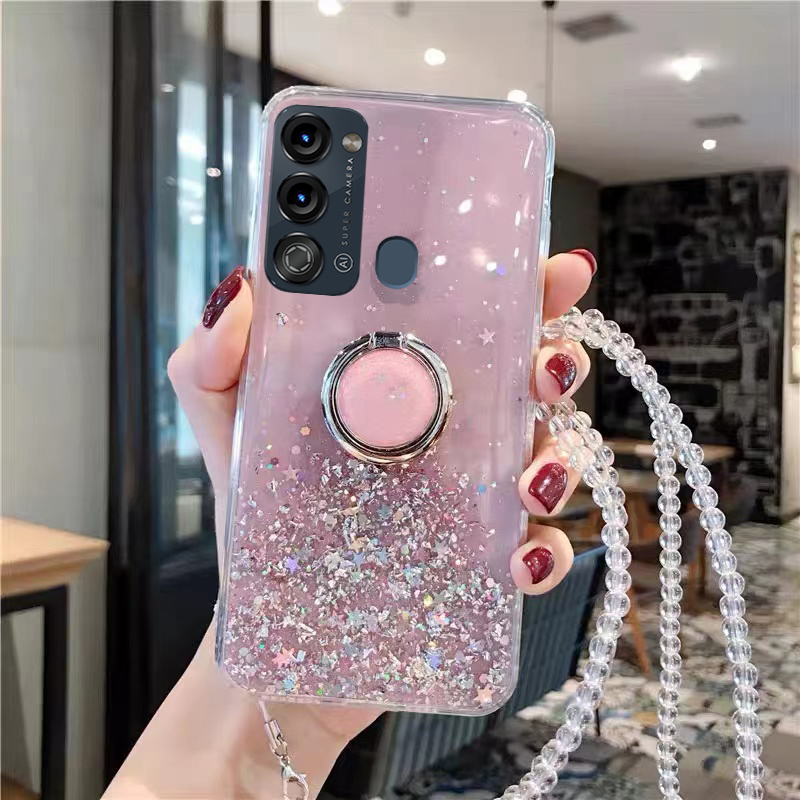 For itel Vision 3 case Shiny Ring Glitter Soft Transparent Holder Stand Back Cover with ring Stars Moon Girls For itel Vision 3 Back cover Phone Cases.