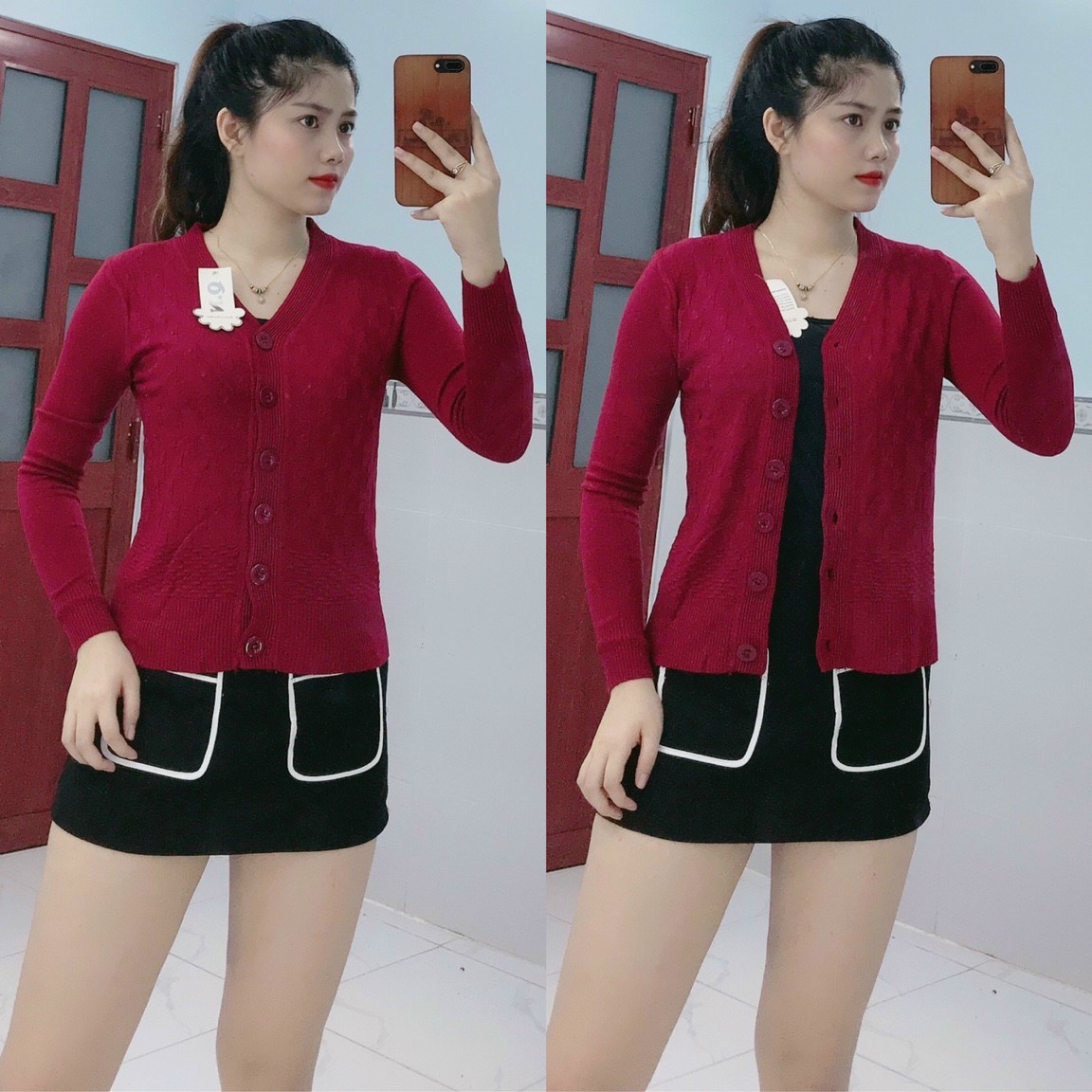 Áo khoác len nữ cardigan 6 nút tay dài