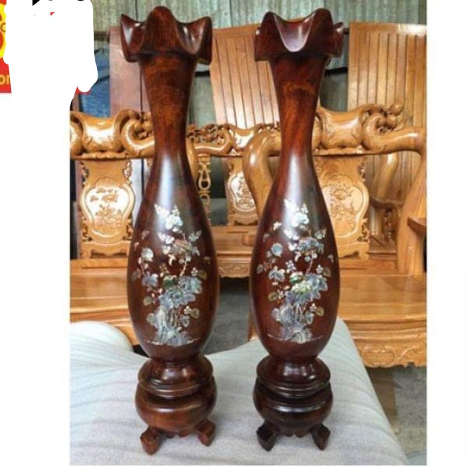 Cặp lộc bình gỗ Hương nguyên khối cao 60cm trang trí decor