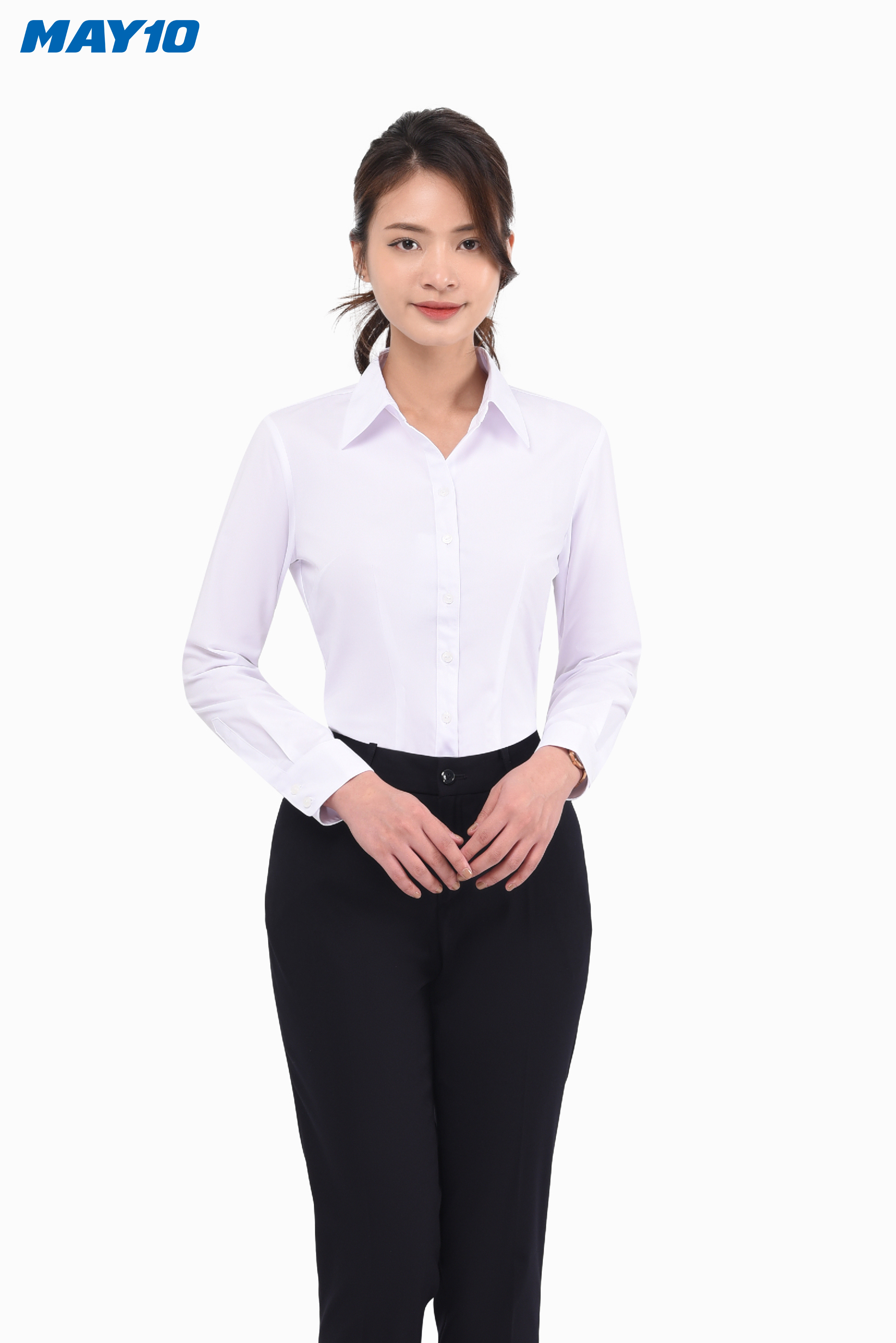 Áo sơ mi nữ trắng dài tay sợi tre May 10