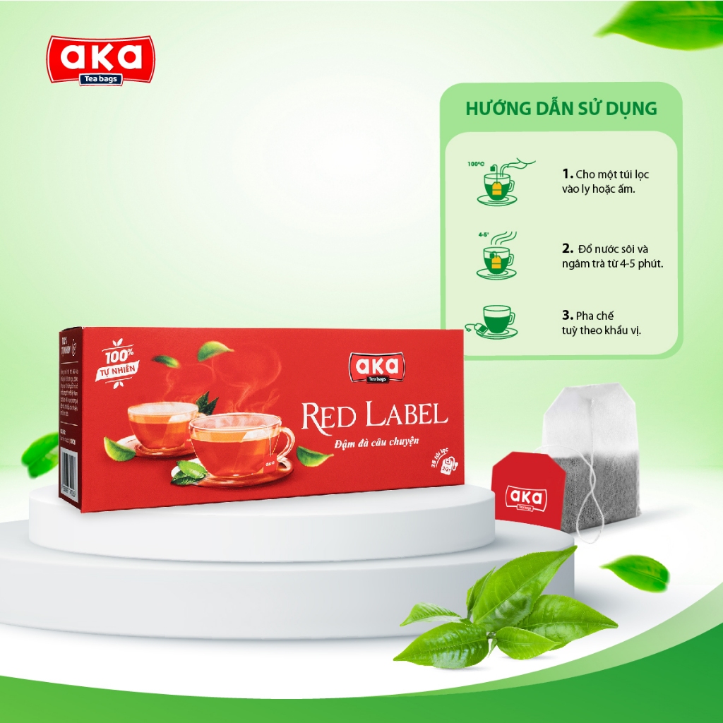 Trà đen túi lọc, trà nhãn đỏ Aka 50g (25 túi x 2g) nguyên liệu pha chế trà sữa, trà chanh đậm vị trà