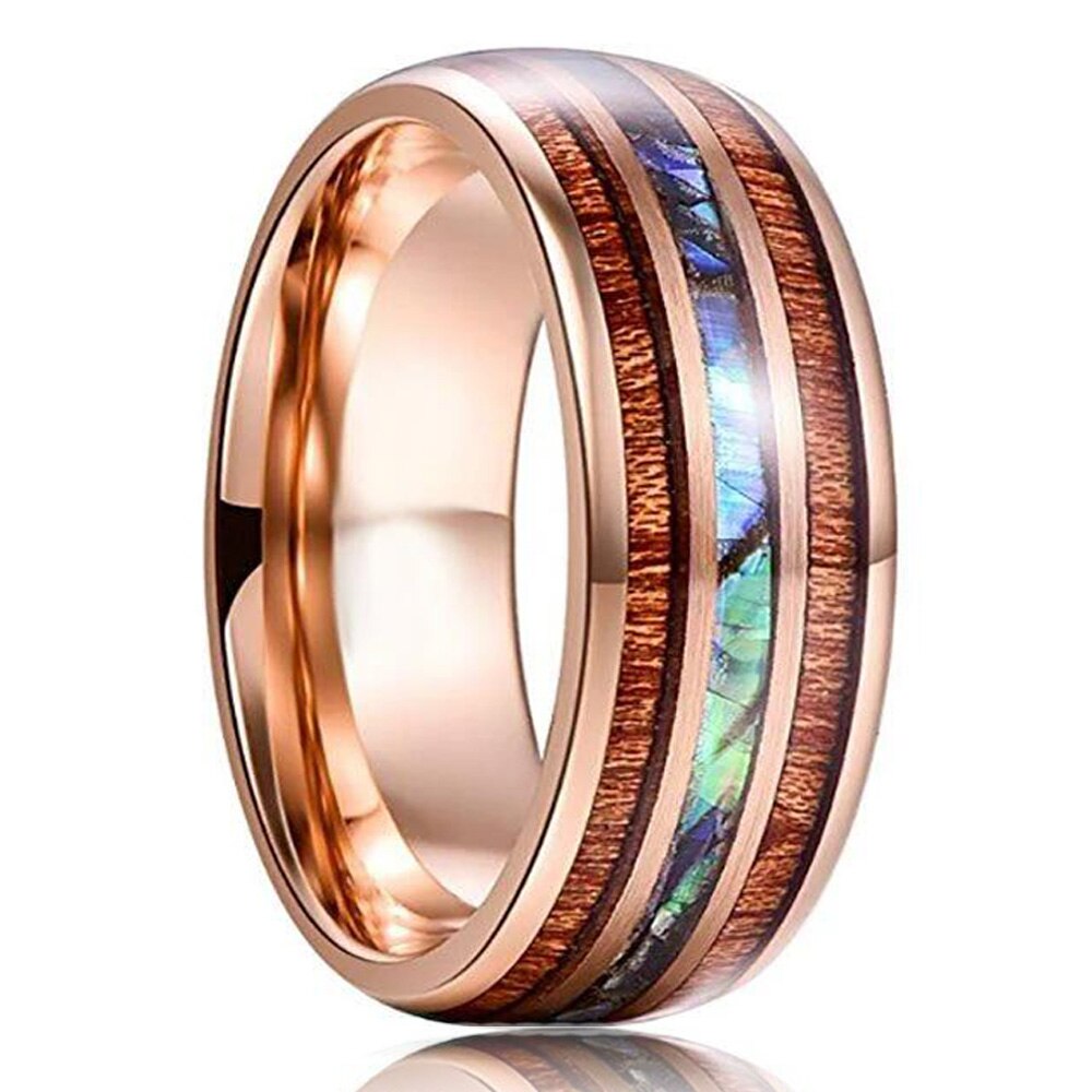 Chengjiao Luxury Men 8mm Koa Wood Inlay Titanium Wedding Ring For Men Women Dome Polished Stainless Steel Engagement Ring Men Wedding Band