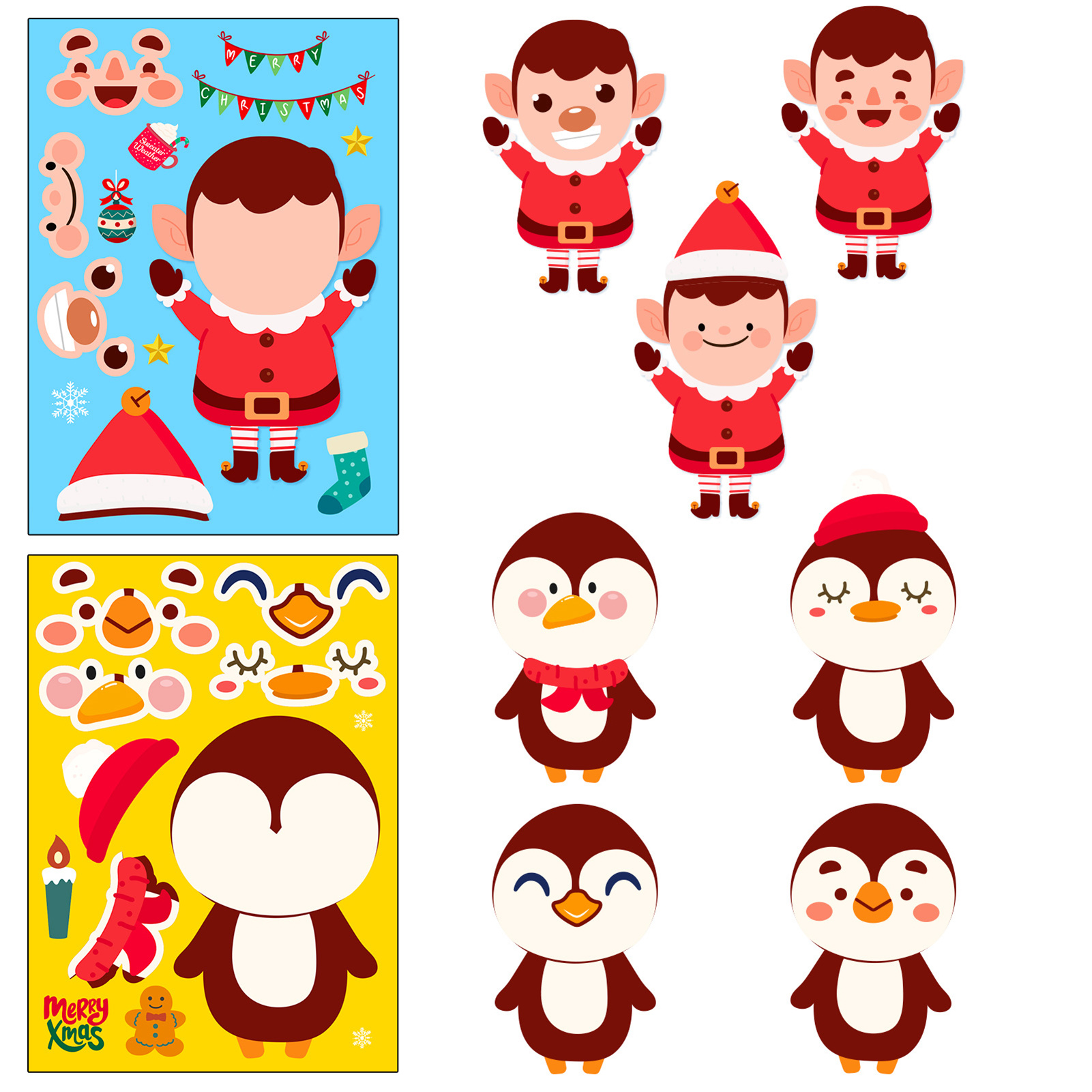 Compra online de 8Pcs/Set Christmas DIY Assemble Puzzle Sticker Toys Cute  Santa Claus Xmas Tree Socks Cartoon Stickers Children Make-A-Face Stickers  Parent-child