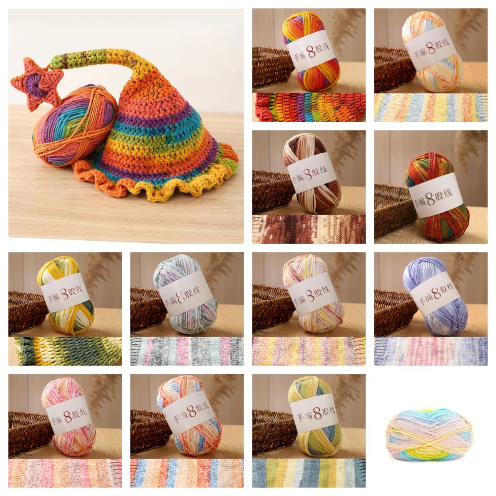 Hand Woven 8 Strands Hand Knitting Yarn DIY Coarse Yarn 8-Ply Crochet ...