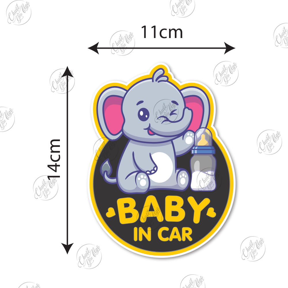 Combo 2 miếng dán Baby In Car hình con voi dễ thương