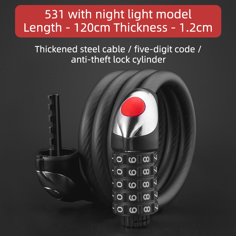 ROCKBROS Bike Cable Lock LED Night Anti-theft Safety 5 Digit Code Password Bicycle Locks for Motorcycle Folding Bike
