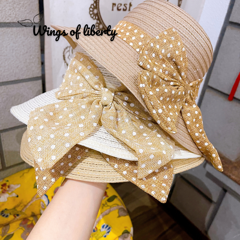 Mũ Cói Mềm Vành Tròn Có Gắn Nơ Wings07