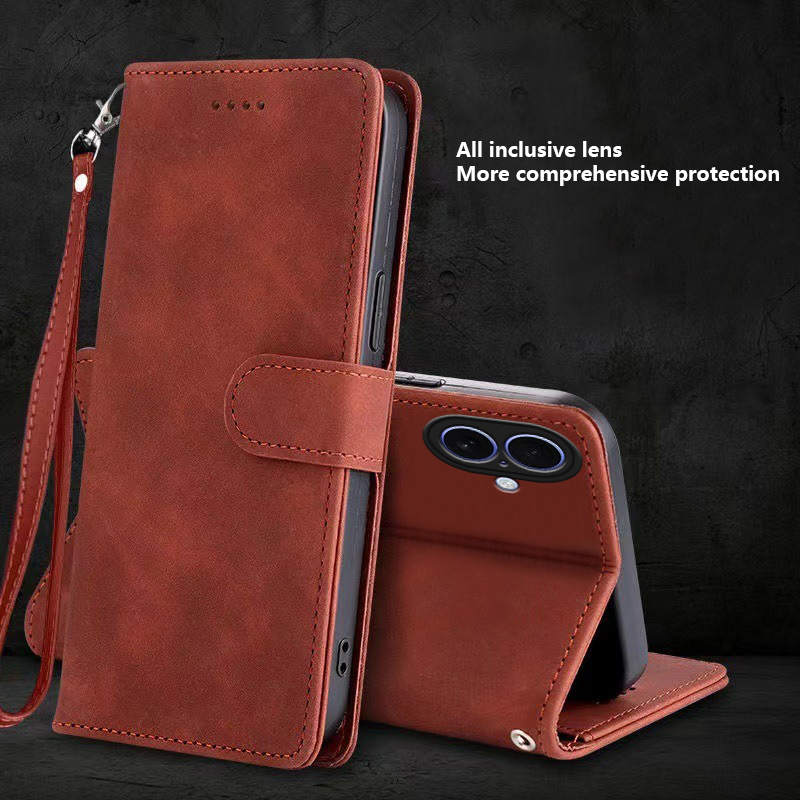 (With Lanyard)Biruiqu For iPhone 16 Plus Pro Max New Business Minimalist Flip Style Leather Anti Fall Protective Back Cover. 
