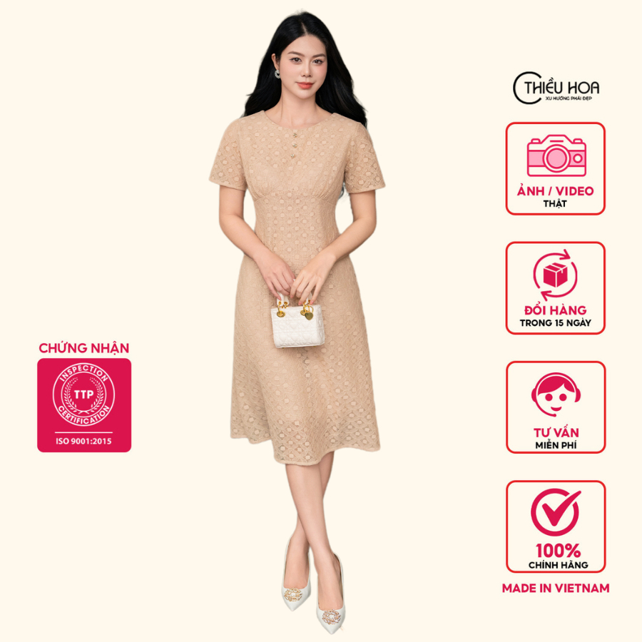Đầm Thiết Kế Cao Cấp chất liệu ren lưới cực thoáng mát kiểu dáng sang trọng cực tôn dáng thương hiệu Thiều Hoa DD3L1205