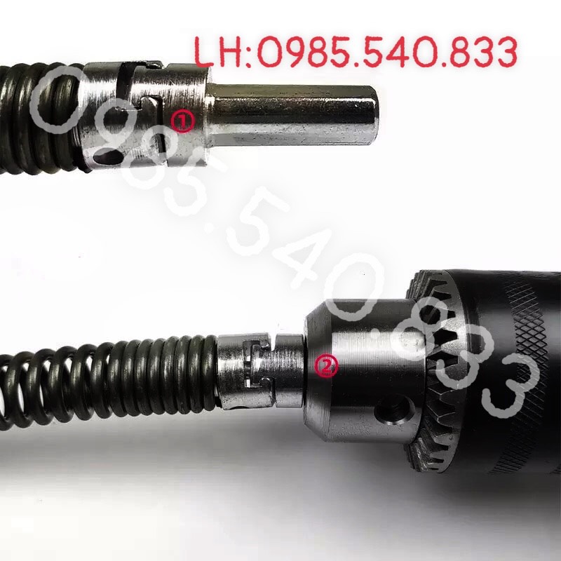 Dây thông tắc cống dùng cho máy khoan ( 21m dây + 6 đầu thông + kết nối máy khoan )