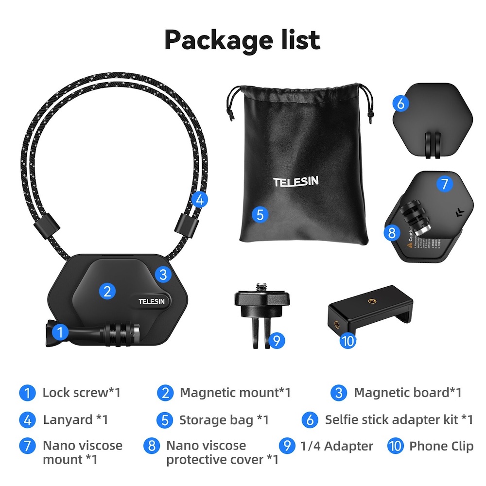 TELESIN Magnetic Lanyard Chest Strap Mount + Nano Sticker for Smartphone  GoPro Insta360 DJI Action Camera