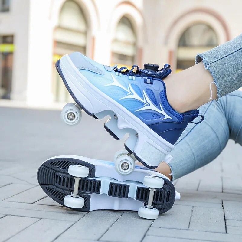 【Top-Rated Product】 4-Wheel Skates Deform Roller Skate Shoes Professional Double Row Skates Youth Men Women Sneakers Parkour Deformation Shoes