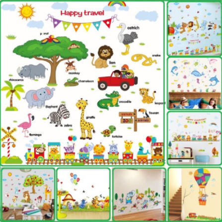 [HCM]Decal trang trí tường - Thú Tiếng anh cây lớn