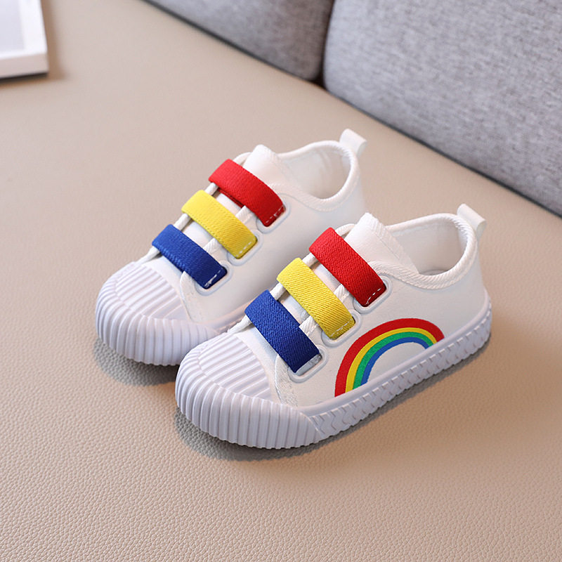 YADOU Children's canvas shoes, girls' white shoes, rainbow single shoes, versatile boys' shoes, baby sneakers