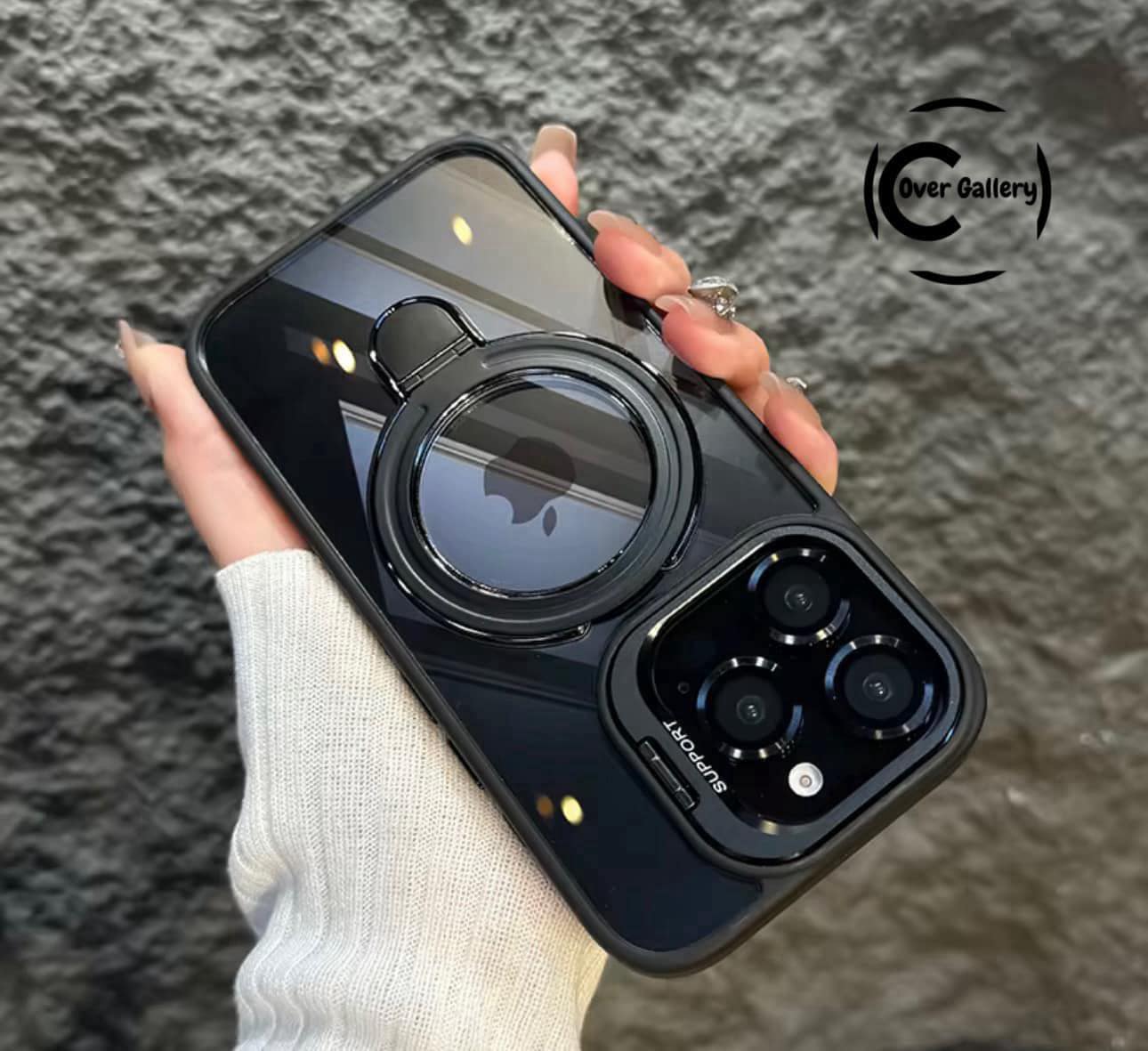 clear case with Camera Kickstand for iphone Tpu Pc Hard Cover case for iphone 14 Pro max black Colour Metal Phone case With Cemera Protector.