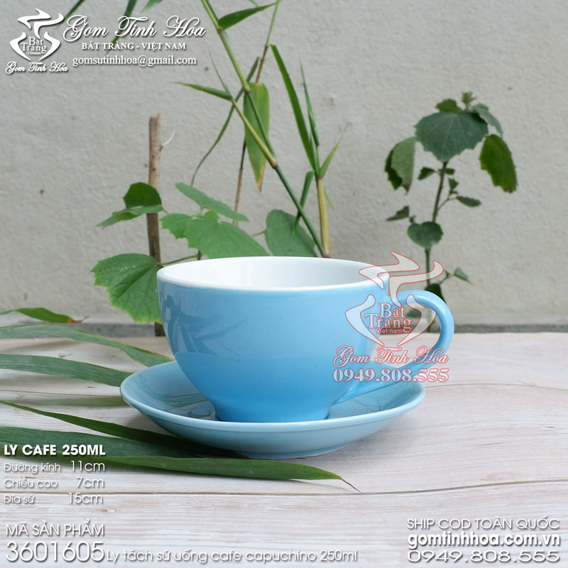 Ly tách cafe cappuccino 250ml gốm sứ men màu dáng Nhật Bản