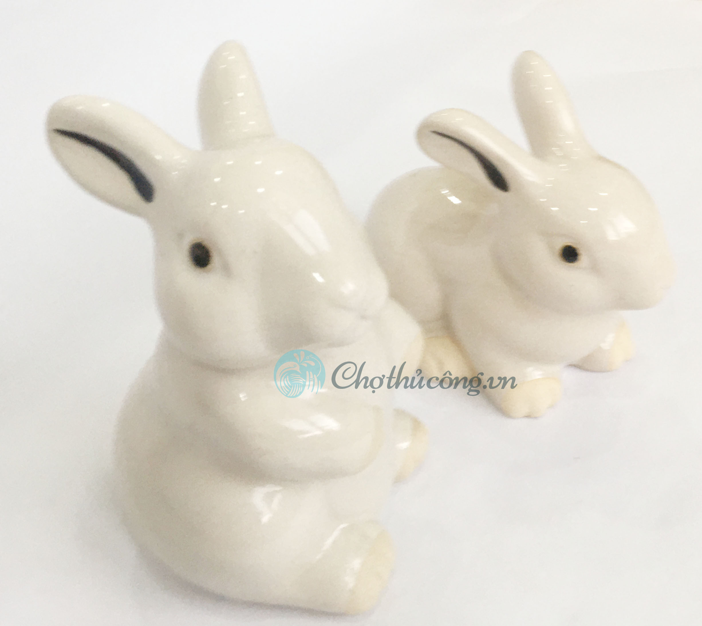 Medium size enameled ceramic jade rabbit - Rustic ceramic rabbit statue, lovely decoration, vintage decor