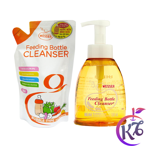 Combo Chai + Bịch nước rửa bình sữa Wesser 500ml - Nước rửa bình sữa phụ kiện và rau củ quả - nuoc rua binh sua rau cu qua va phu kien