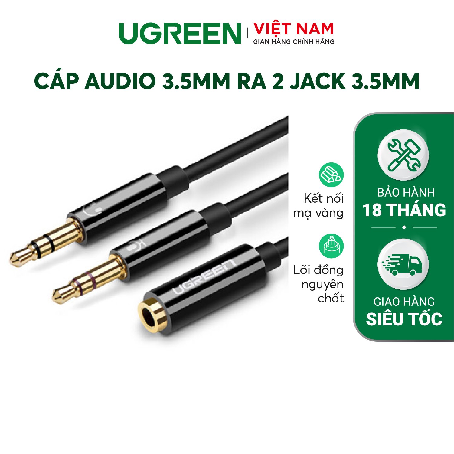 Dây Audio chuyển tai nghe 3.5mm sang 2 đầu Mic và Tai nghe UGREEN AV140 | Đầu cắm mạ vàng chống ăn mòn | TPE thân thiện với môi trường | Bảo Hành 18 Tháng 1 Đổi 1 | 20897 20898 20899 10790 50255.
