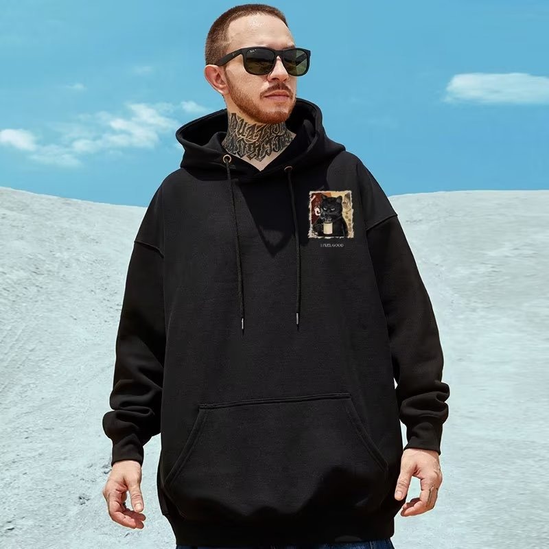 MAYCHEER Men's simple back printed hooded sweatshirt Loose and versatile couple sweatshirt