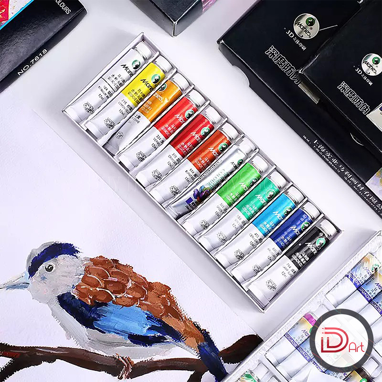 Bộ Màu Gouache MARIE's 12/18/24/36 Màu (Hộp Giấy 12ml)