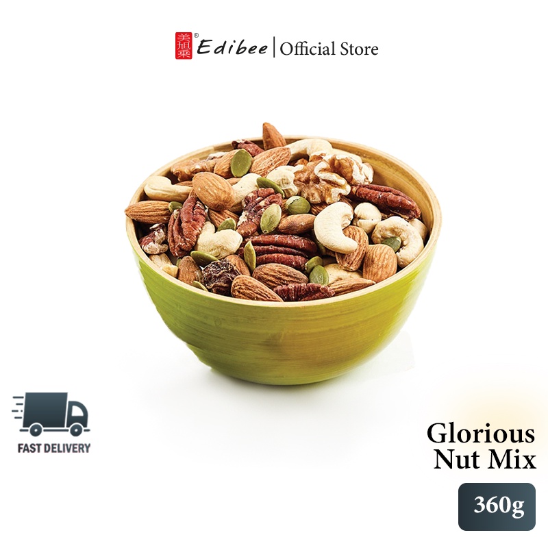 Edibee Fibre Fix Nut Mix Family Pack 360g Healthy Snack Kacang mix nut