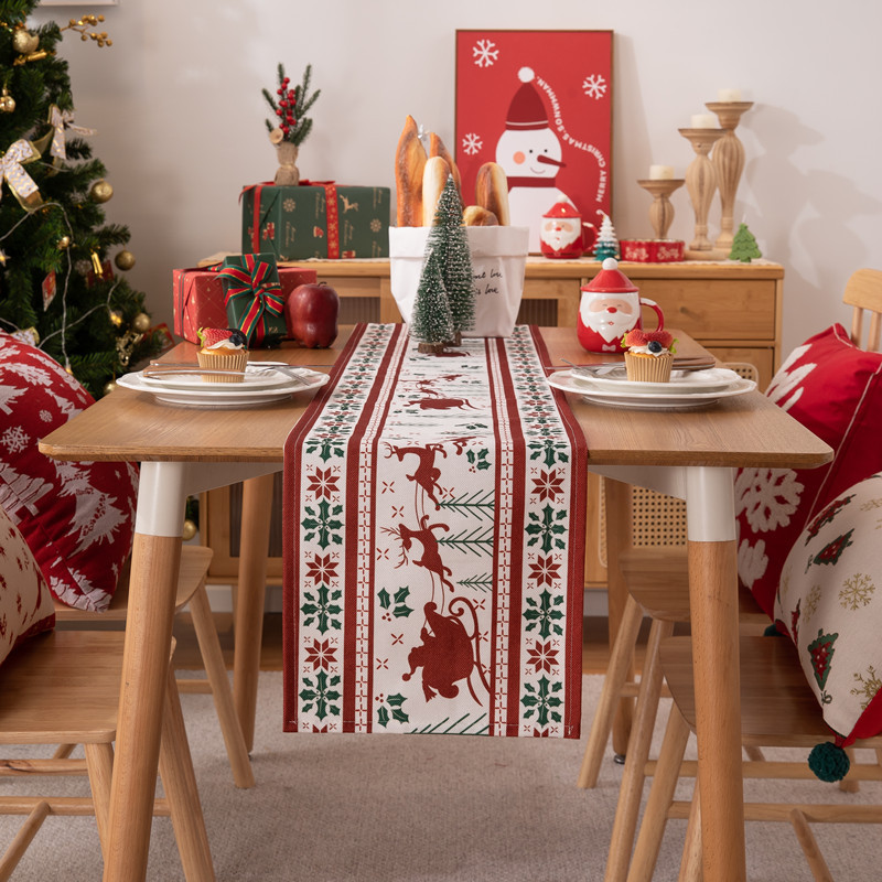 New Christmas Printing Table Runner Modern Simple Polyester Cotton Bell Elk 3045 Placemats Christmas Home Decor Table Runner for Parties