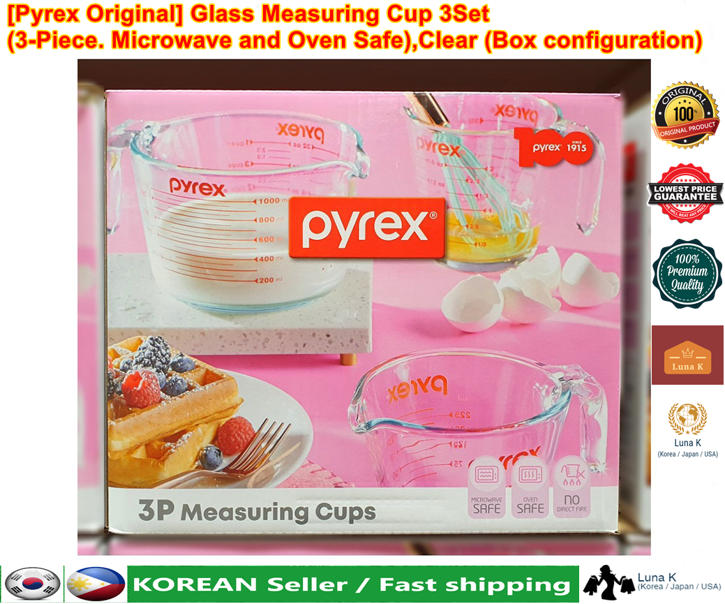 Pyrex Original Glass Measuring Cup Set 3 Piece Microwave And Oven Safeclear Box 2549