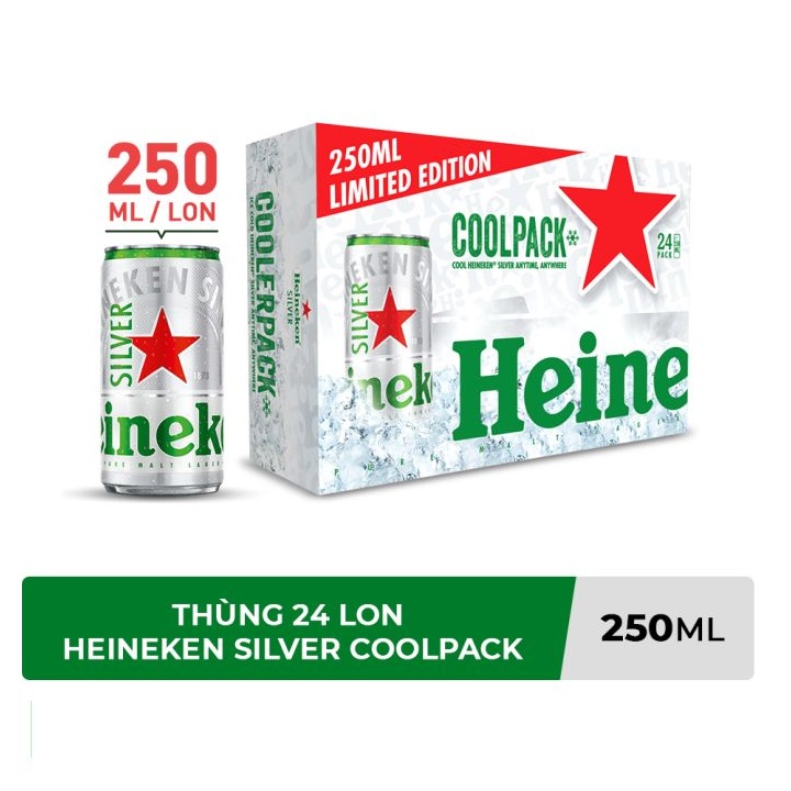 Thùng 24 lon bia Heineken Silver Coolpack 250ml/lon