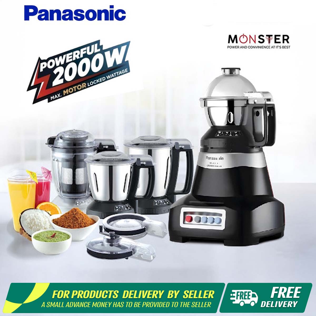 Panasonic MX-AE475 Monster Series 2000 Watt Super Mixer Grinder | Black.