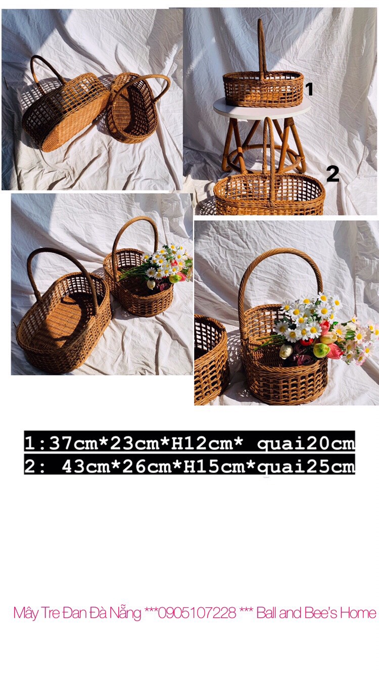 Giỏ Đi Picnic, Làm Đạo Cụ Chụp Hình Hoặc Trang Trí Rất Xinh Xắn Chất Liệu Mây Tự Nhiên Đan Tay