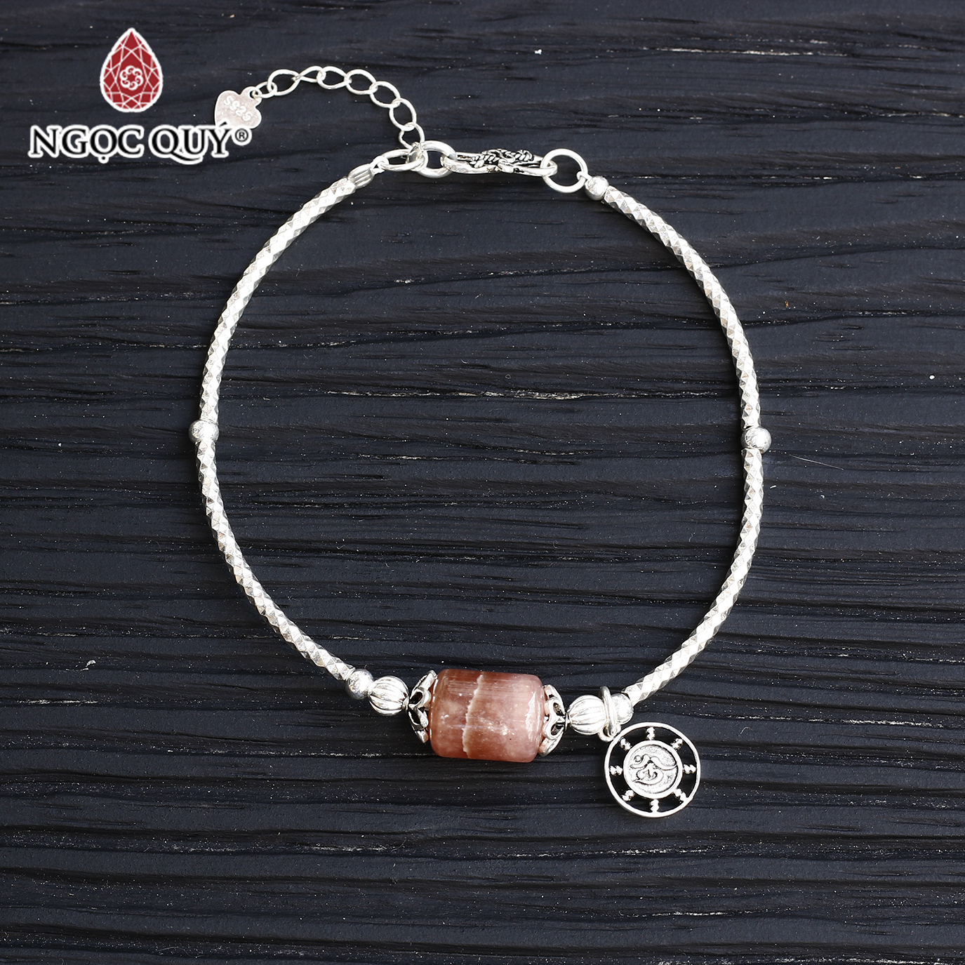 [HCM] Vòng tay bạc lu thống đá đào hoa rhodochrosite mệnh hỏa thổ - Ngọc Quý Gemstones