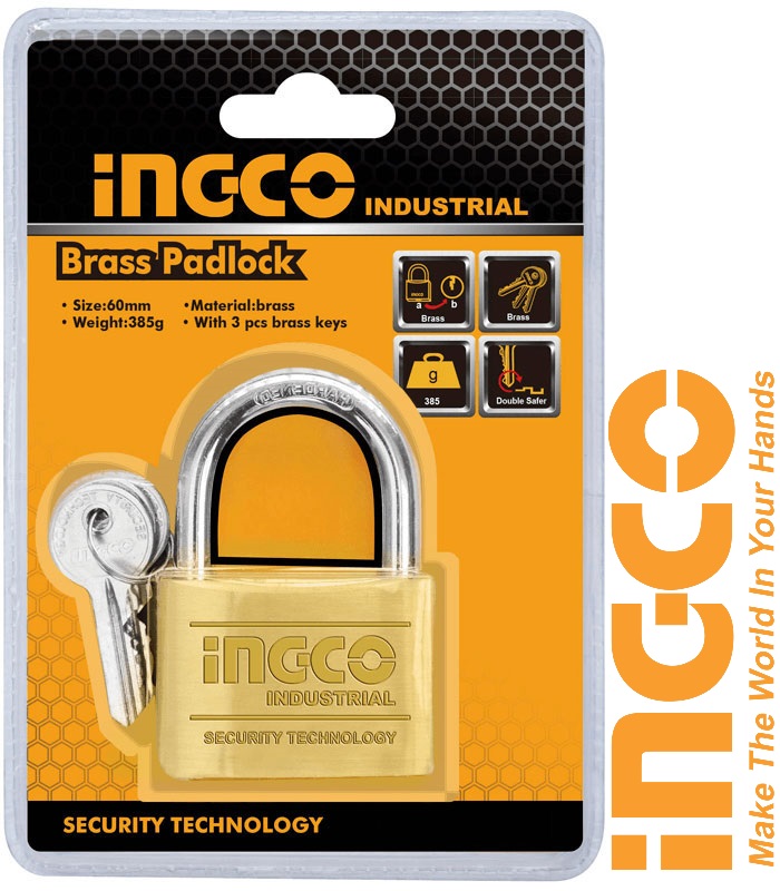 Ổ khóa cửa 60mm 385gr Brass Padlock INGCO DBPL0602