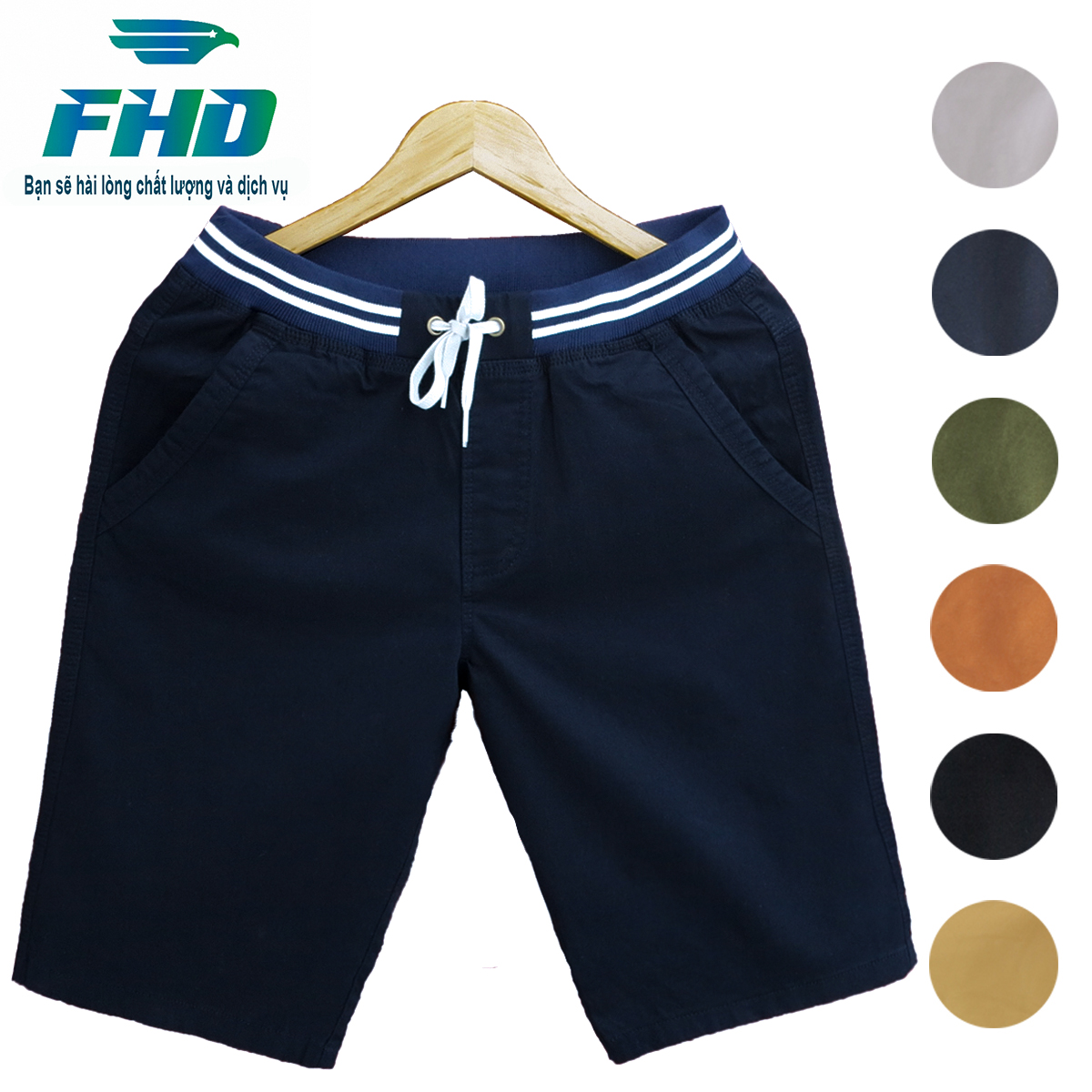 Quần short lưng thun nam sang trọng chất vải co giãn mềm mịn và bền màu khi sử dụng ống rộng thoải mái khi mặc FHDQ004_4